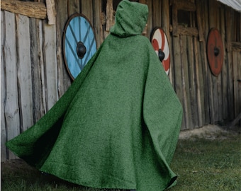 Capa medieval de lino con capucha, manto celta para el suelo, disfraz para LARP, cosplay vikingo, ropa renacentista.