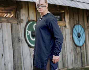 Túnica de lino para hombre estilo feria renacentista, atuendo para festivales renacentistas, ropa vikinga para hombre, cosplay medieval, disfraz para LARP.