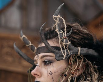 Cuerno de ciervo, cuerno de ciervo impreso en 3D para cosplay, mitología nórdica, corona de druida, tocado para LARP, diadema de cuernos