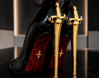 Silver Fashion Heels for Women, Sword Heel Court Shoes, Gothic Stiletto Pumps, Party Shoes, Alternative Footwear, Silver Heel Pumps