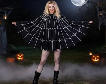 Cape D'halloween Gothique Pour Femmes, Poncho En Toile D'araignée, Châle Pour Fête Sur Scène Cosplay