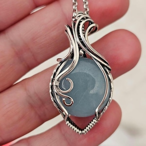 Eleganter Aquamarin Anhänger aus 935 Silber – Wire Wrap Schmuck – Handgefertigtes Unikat-inkl. Edelstahlkette