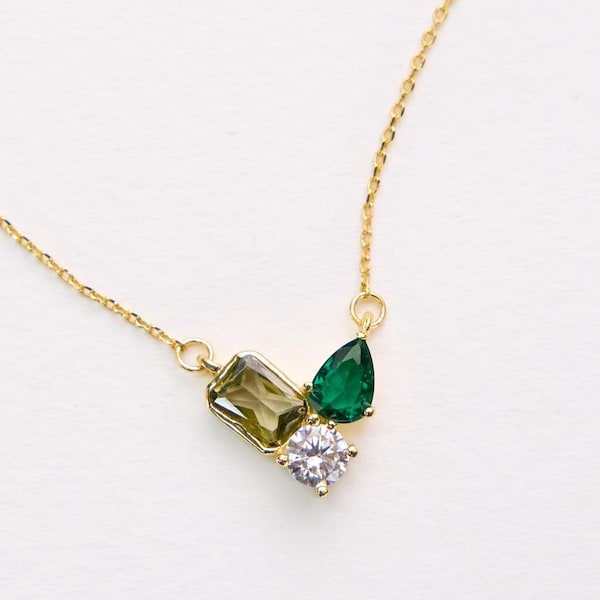 Gepersonaliseerde ketting met 3 geboortestenen • Aangepaste familieketting • Sieraden voor beste vrienden • Toi et Moi moedercadeau • Teamcadeau