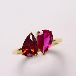 Toi et Moi Ring • Two Pear Stone Ring • Ruby Ring • Garnet Gemstone Ring • July Birthstone Gift • Anniversary Ring • Mother’s Day Gift