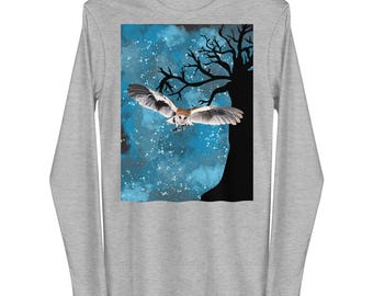 Maglietta unisex a maniche lunghe con stampa gufo