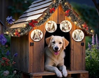 Custom Name Sign for Dog House Decoration, Pet Name Sign Christmas Decorations, Personalized Dog Name Wooden Sign