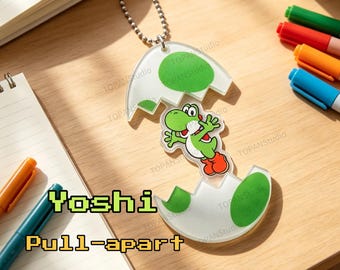Yoshi Egg Chibi Akrylnyckelringar, Mario nyckelringar, Yoshi Spelnyckelringar, rolig glidande nyckelring