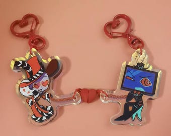 Hazbin Hotel Valentino & Vox Couple Keychain Set,  Overlords Heart Link Charm, Helluva Boss Fan Gift, Acrylic Hazbin Merch