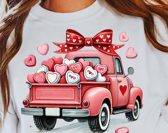 Vintage Valentine Red Truck Clipart, Heart Candy Sublimation Design (Digital Download)