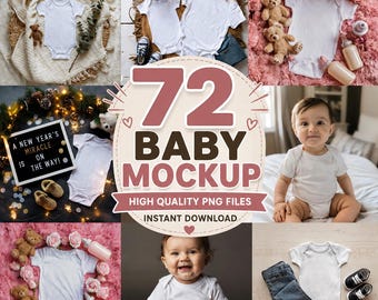 72 Baby Mockup Bundle PNG, Baby Onesie Mockup Pack, Infant Bodysuit Mockup, Newborn Mockup, Etsy Mockup Bundle