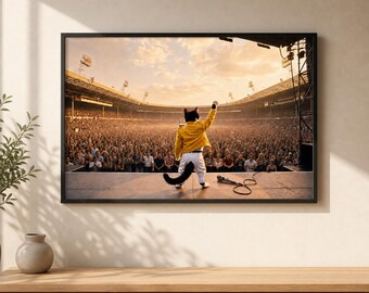 Freddie Cat at Wembley Printable Wall Art | Music-Inspired Cat Portrait | Digital Download
