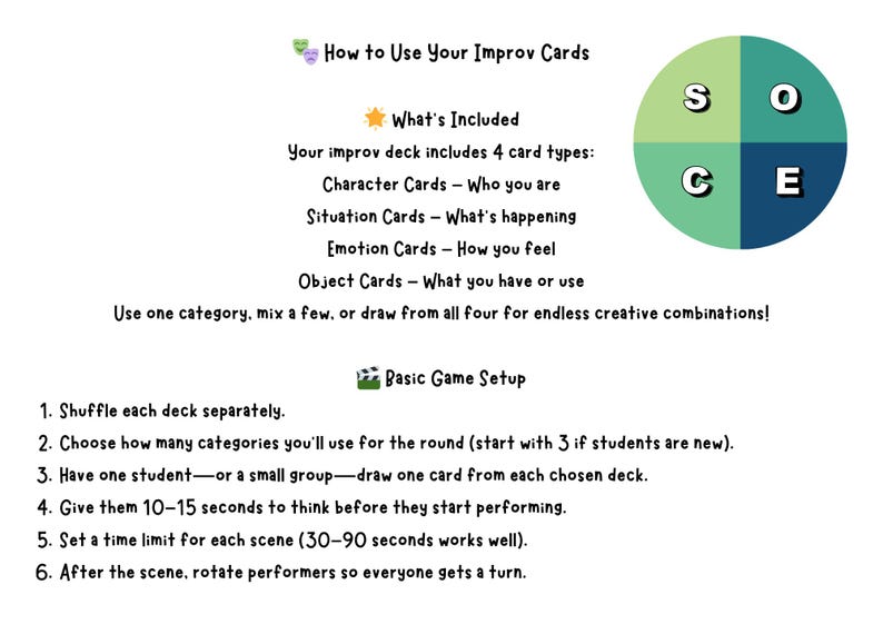 Theatre Improv Cards for Classroom | Drama Warm-up Activities ...