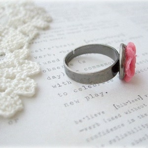 Gunmetal and Dark Pink Sakura Floral Ring image 2