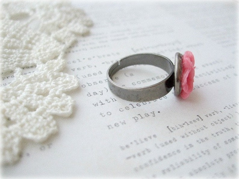 Gunmetal and Dark Pink Sakura Floral Ring image 2