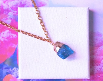 Blue Natural Crystal Quartz Charm Necklace