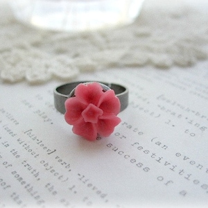 Gunmetal and Dark Pink Sakura Floral Ring image 1