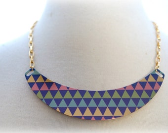 ON SALE  Crescent Geometric Triangles Necklace