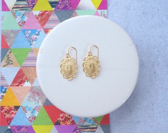 Gold Small Oval Filigree Earrings