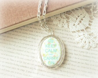 ON SALE  Silver Keep Calm & Carry On Locket