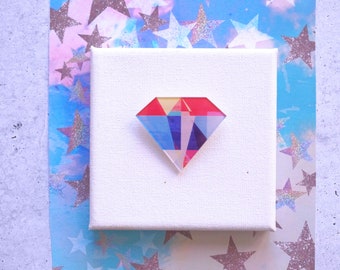 Colorful Geometric Diamond Brooch