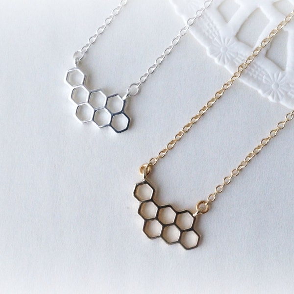 Silver or Gold Petite  Honeycomb Necklace