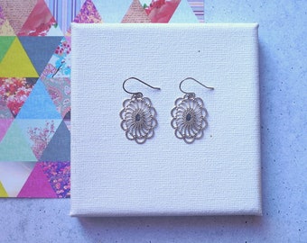 Silver Small Oval Filigree Earrings