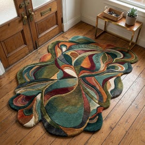 Irregular welcome rug entryway, abstract handmade carpet, colorful modern door mat home decor