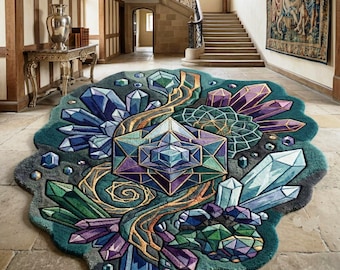 Geometric Crystal Rug Unique Shape Area Carpet Modern Boho Home Decor Colorful Floor Art