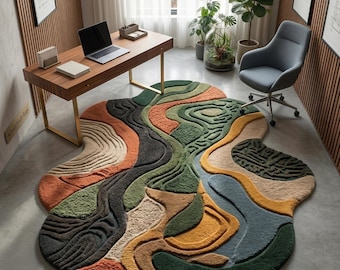 Abstract Irregular Rug Hand Tufted Modern Area Rug Colorful Organic Shape Home Decor Carpet