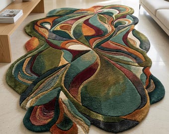 Abstract Irregular Rug Handmade Modern Area Carpet Unique Shape Colorful Wool Designer Decor