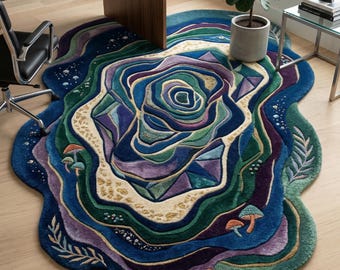 Colorful Geode Tufted Rug: Irregular Modern Boho Living Room Carpet
