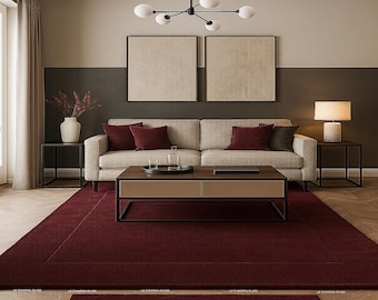Handmade Solid Burgundy Rug, Custom Modern Wool Carpet for Living Room Bedroom Home Decor
