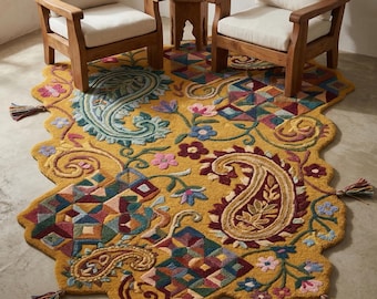 Colorful Boho Paisley Rug Handmade Tufted Floral Area Rug Vintage Style Living Room Decor