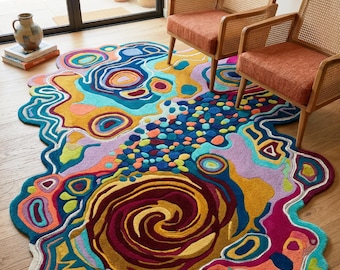 Irregular Shape Abstract Rug: Plush Modern Boho Living Room Decor