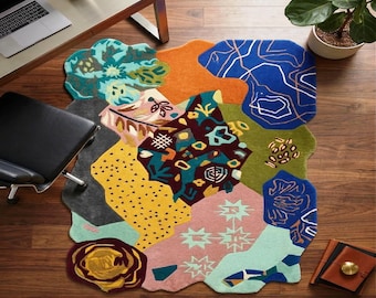 Colorful Irregular Shape Rug Handmade Tufted Area Rug Modern Abstract Artistic Living Room Carpet