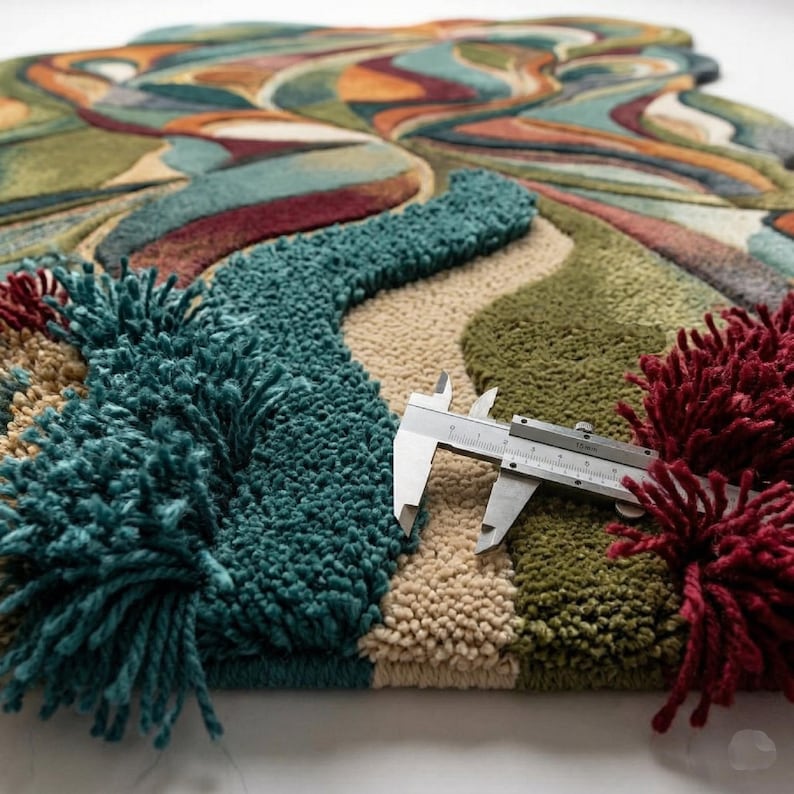Close-up of hand tufted abstract rug showing thick texture and premium wool quality