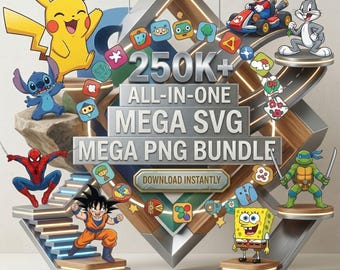 Ponad 250 tys. Mega Pakietów Png, Pakietów SVG z Kreskówek, Projektów DTF, Plików Cricut, Kreskówek Png, Postaci z Kreskówek Tumbler Png, Świątecznego SVG do Pobrania