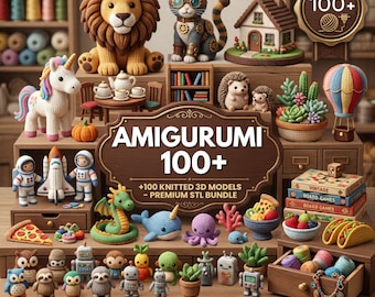 Ponad 100 plików STL i 3MF ze zwierzętami na drutach. Uroczy pakiet STL ze zwierzętami na drutach do druku 3D. Pakiet amigurumi, do natychmiastowego pobrania, do użytku komercyjnego.