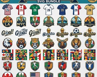 Pakiet SVG Mistrzostw Świata 2026 | Clipart trofeum piłkarskiego i logo piłkarskie PNG | Wektor flag międzynarodowych do sublimacji mistrzostw