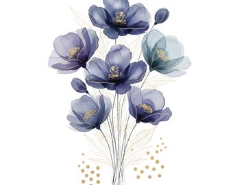 Clipart z akwarelowymi kwiatami, abstrakcyjny pakiet PNG z kwiatowymi obrazami (pobieranie cyfrowe)
