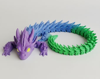 Plik STL z ruchomym smokiem 3D, elastycznym stworzeniem fantasy, ruchomą zabawką drukowaną w 3D, elastycznym chińskim smokiem, plikiem STL do pobrania cyfrowego