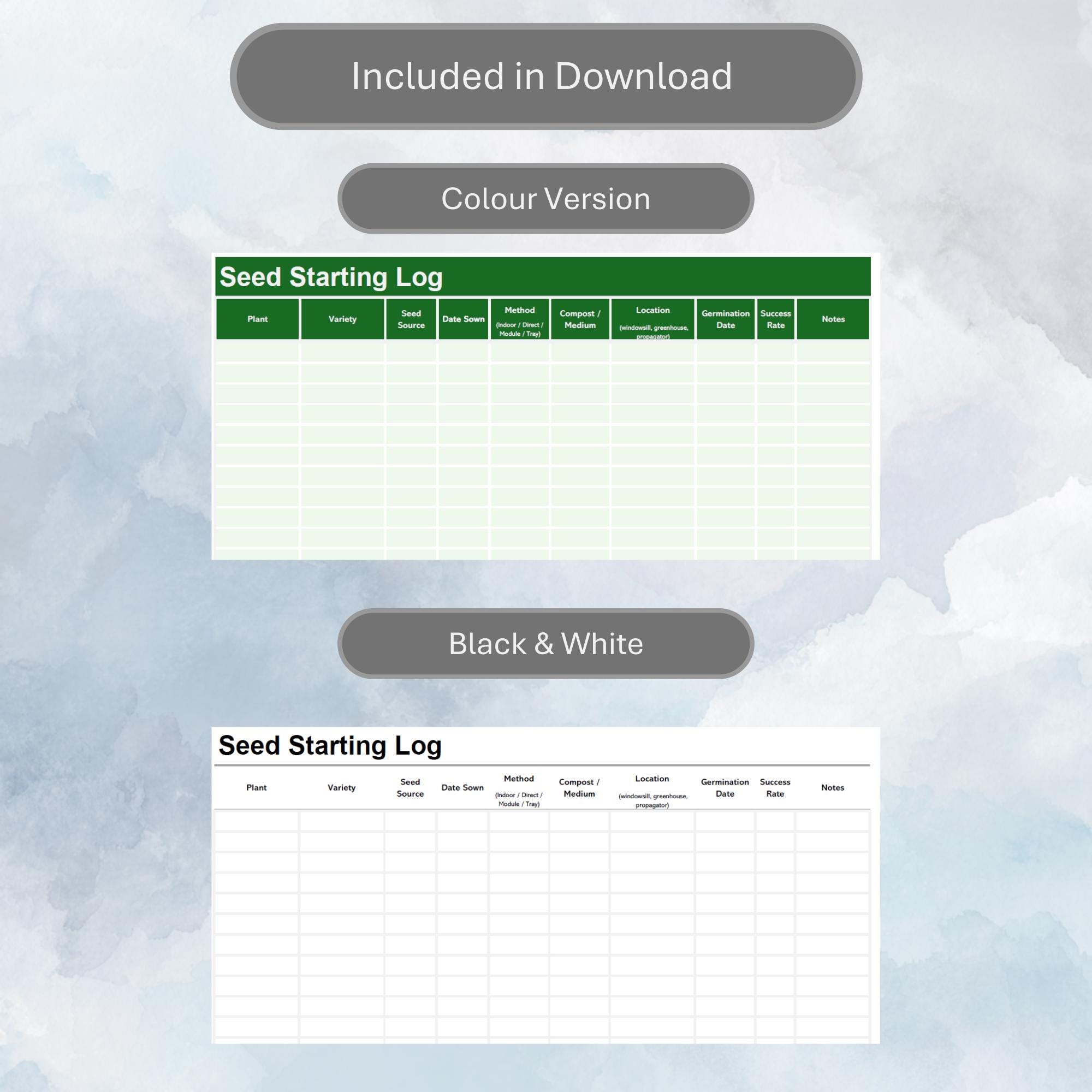 Seed Starting Log: Printable Garden Planner & Sowing Tracker (digital ...