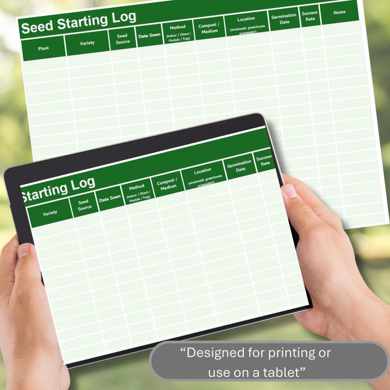 Seed Starting Log: Printable Garden Planner & Sowing Tracker (digital ...