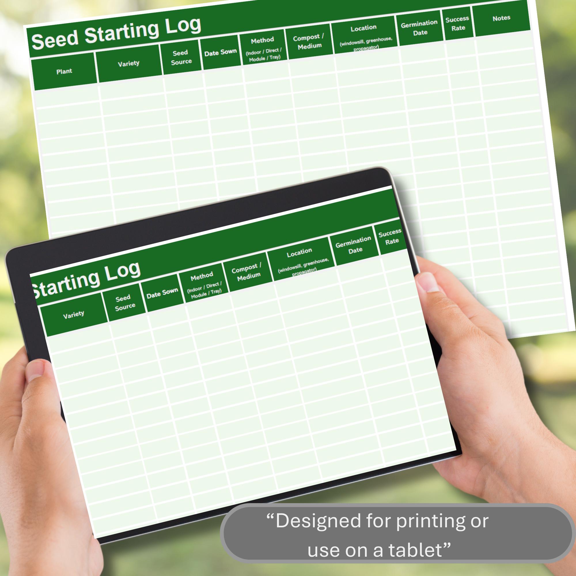 Seed Starting Log: Printable Garden Planner & Sowing Tracker (digital ...