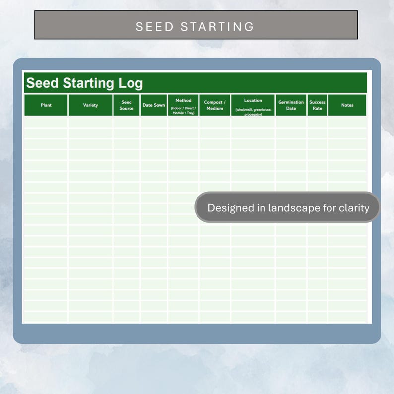 Seed Starting Log: Printable Garden Planner & Sowing Tracker (digital ...