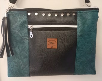 Stunning Hand made (by myself) triple zipper crossbody vinyl embossed bag