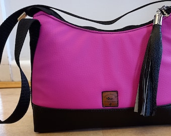 Pink and black vinyl shoulder bag