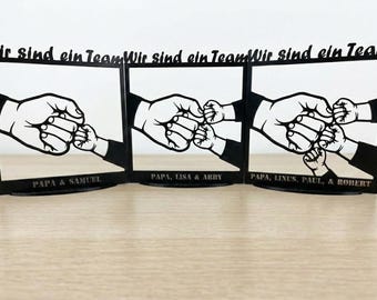 Gift for Dad "We are a team" – Fist Silhouette (1-3 children) – 3D Printed – Gift for Christmas & Birthday