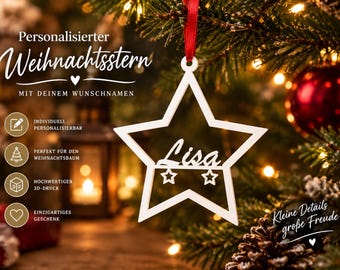Personalized Christmas star with name | Christmas tree ornament | Christmas tree decoration | 3D printed
