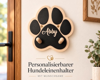 Personalized dog leash holder with name – practical dog wardrobe in paw shape for leash, collar and accessories.